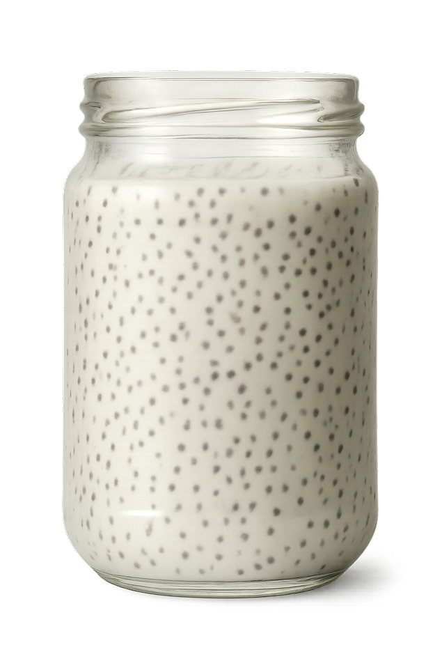 chia seed pudding in a clear jar